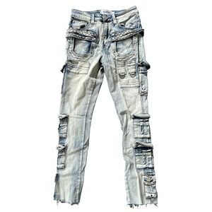 Guapi Men's Jeans 28 Tactical Stacked Denim Streetwear Distressed Cargo Pocket